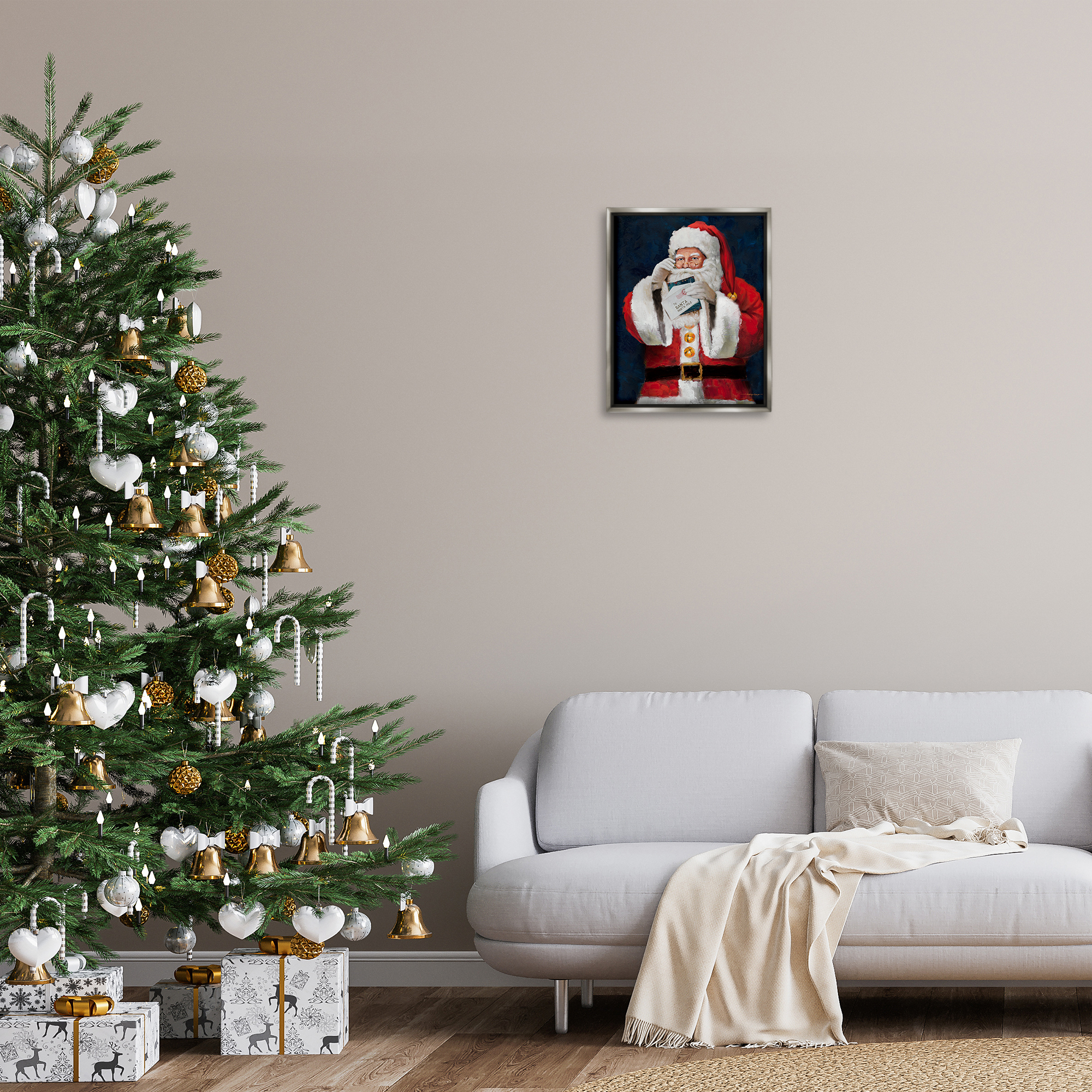 Stupell Industries Santa & Christmas Mail Holiday Painting Gray Floater Framed Canvas Art Prints Wall Art, 17 x 21