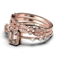 thumbnail image 4 of Art Deco 2.25 Carat Emerald Cut Morganite And Diamond Moissanite Thin Engagement Ring, Slim Wedding Ring in 10k Solid Rose Gold, Trio Rings Set, Holiday Gift, Promise Ring, Anniversary Ring, 4 of 4