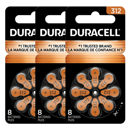 Duracell Size 312 Hearing Aid Batteries (3 packs of 8-Total 24 batteries)