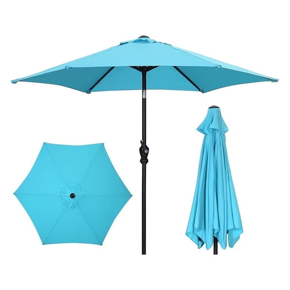 7.5FT Patio Umbrella Outdoor Table Umbrella, Umbrella with Push Button Tilt and Crank for Garden, Lawn, Deck, Backyard & Pool (Lake Blue)