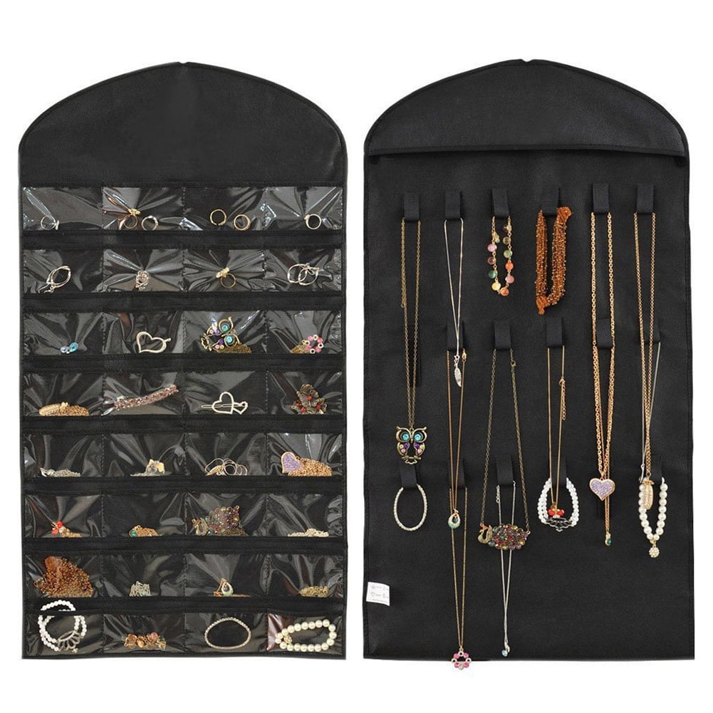 Hanging Jewellery Organiser Double Sided Storage Bag 72 Pocket Travel Display HD 