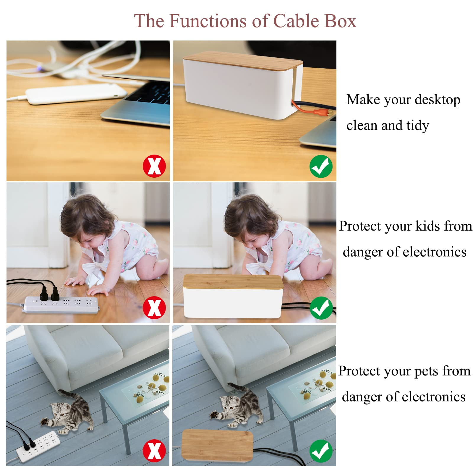 YECAYE 2 Pack Cable Management Box,Large & Medium Cable Organizer Box for  Safe Home & Office Space, Child & Pet Proof Cord Organizer for Desk,Cover