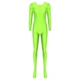 thumbnail image 5 of TiaoBug Womens Oil Shiny Bodystocking Long Sleeve Full Body Jumpsuit Gymnastic Workout Leotard Bodysuit Fluorescent Green M, 5 of 7