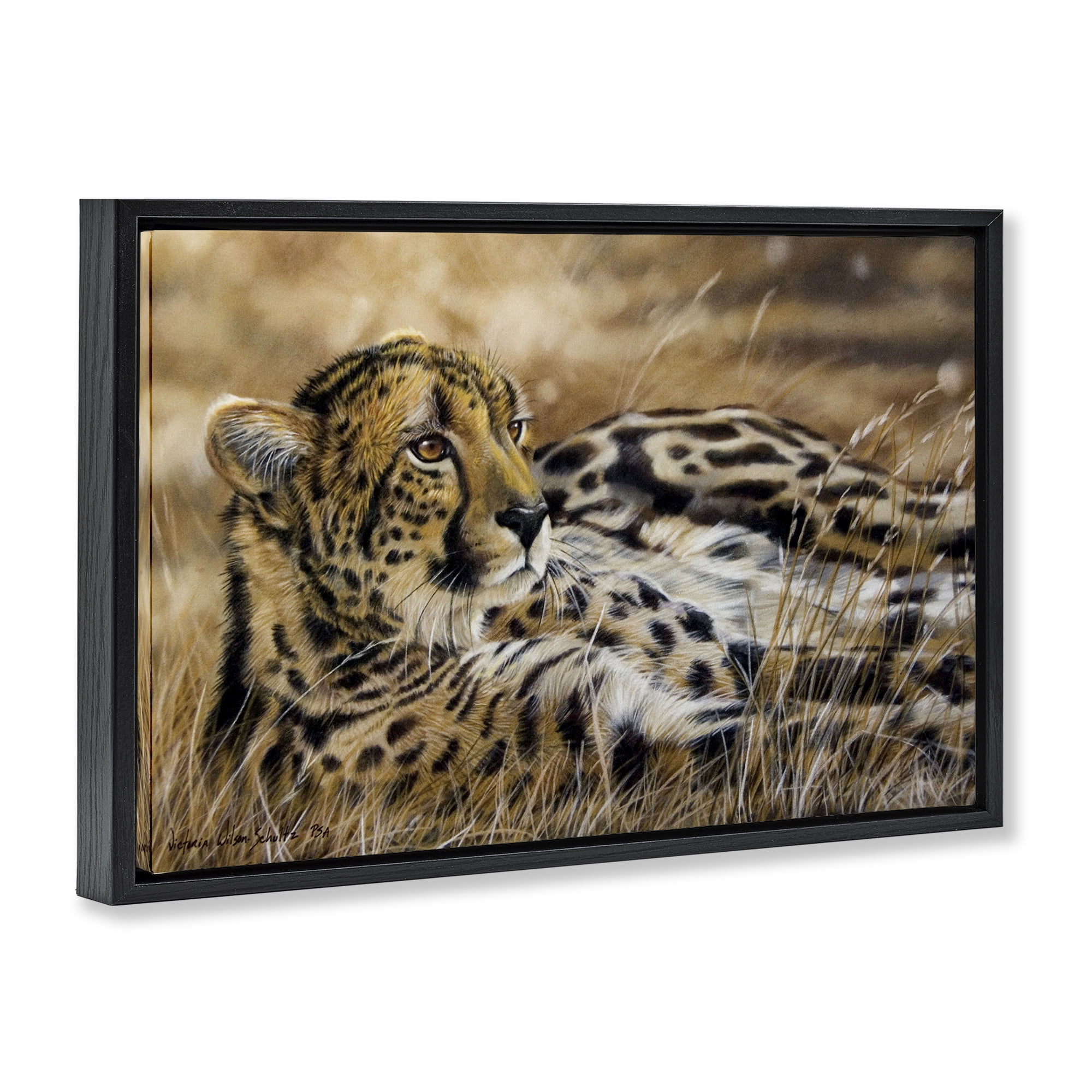 Stupell Industries Relaxing Leopard Scenery Animals & Insects Painting Black Floater Framed Canvas Art Print Wall Art, 25 x 17