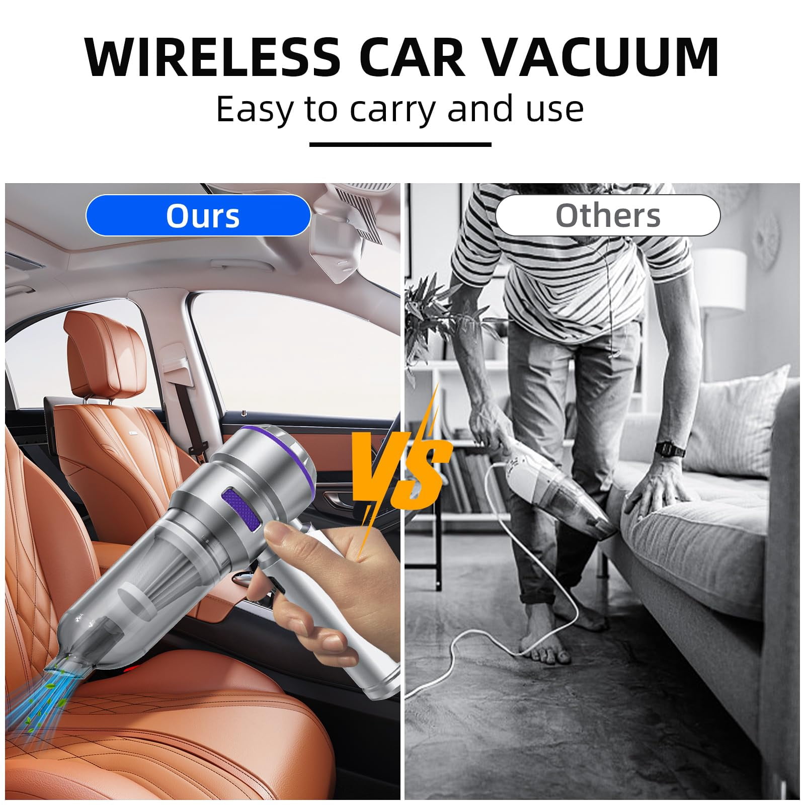 Godboat Portable Cordless Car Vacuum Cleaner, High Power 22000PA Car Vacuums 4 in 1 Compressed Air Duster & Air Blower & Pump Hand Held Vacuum with Brushless Motor for Cars Home Office