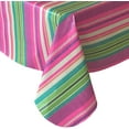 thumbnail image 6 of Newbridge Bold Festive Stripe Vinyl Flannel Back Tablecloth, Modern Colorful Teal, Lime and Pink Striped Easy Care Tablecloth with Flannel Backing, 60” x 84” Oblong/Rectangle, 6 of 8