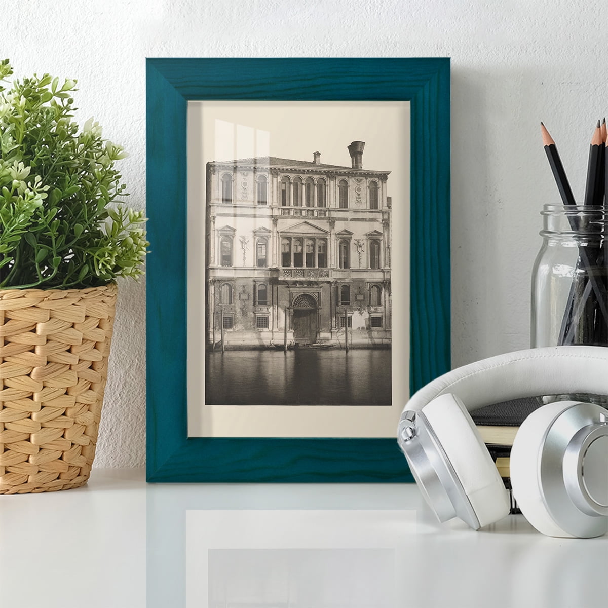 Vintage Views of Venice I - Framed Print w/glass - Ocean Blue