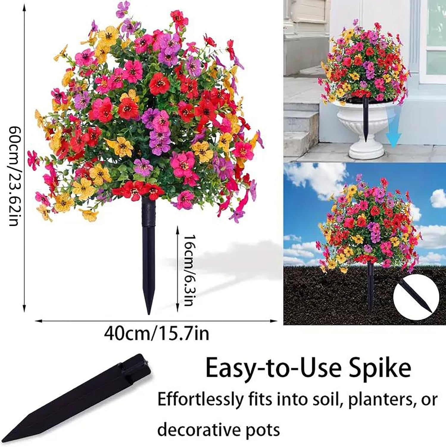 Artificial Plant Decorative Boxwood Topiary Ball Flowers Bouquet Porch Plants Spring Flowers 24 Inch Cemetery Flowers Faux Greenery Shrubs for Indoor Outdoor Decorations (Multi-Colored)