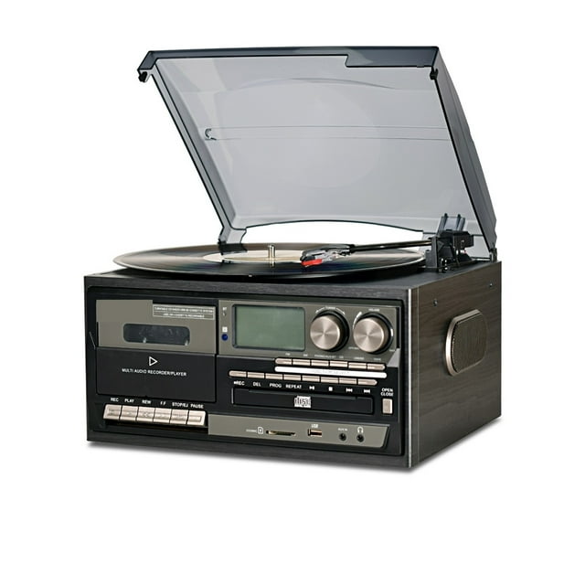 3 Speed Vinyl Record Player Vintage Turntable Bluetooth-compatible CD Cassette Player Speaker AM/FM Radio USB Recorder
