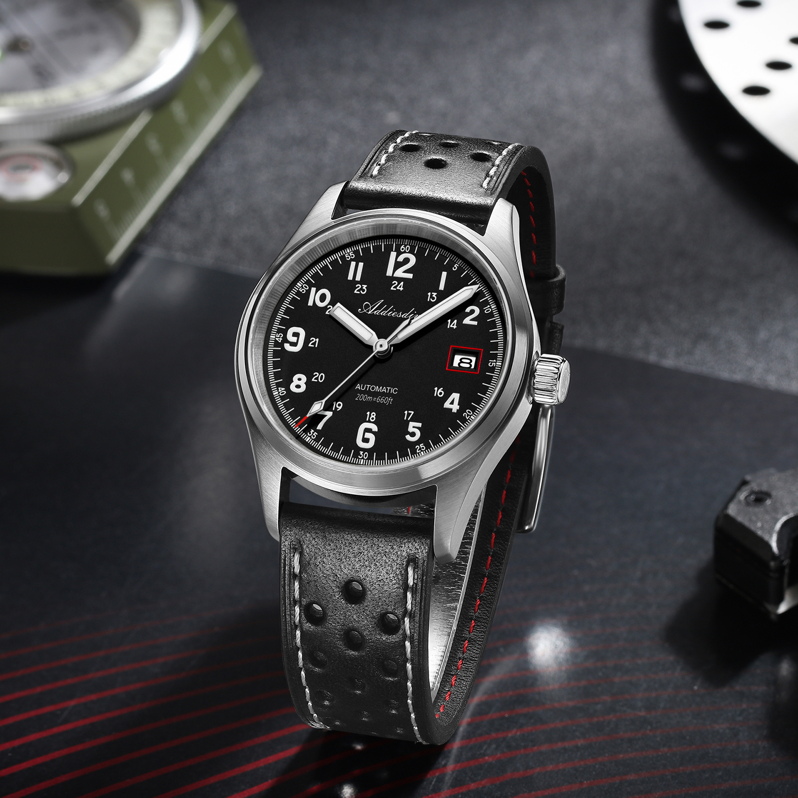 ADDIESDIVE Men's Automatic Watch NH35A Movement Dive Watch 200M Waterproof Sapphire Crystal Luminous Analog Wristwatch for Men Leather Band