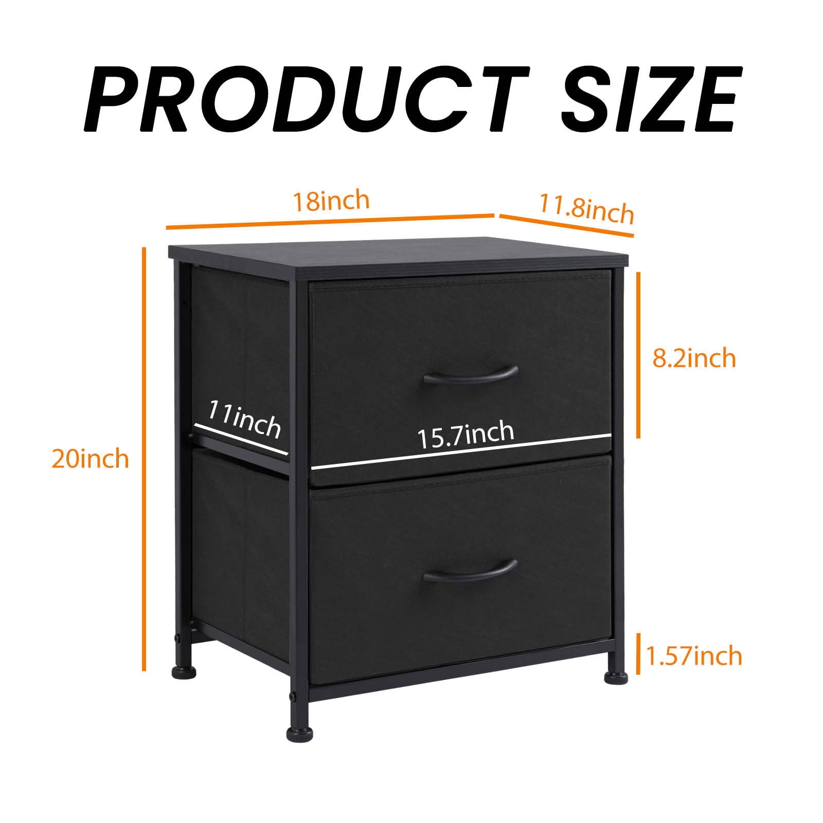 MAYEERTY Fabric Chest of Drawers Nightstand, Metal Frame Dresser with Wooden Top, 2 Drawer Storage Organizer for Bedroom