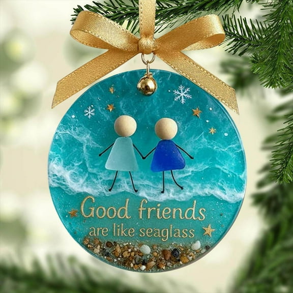 PLPPYFS Round-Shaped Sea Glass Friendship Decor, Acrylic Round Ornament Keepsake, Christmas Tree Hanging Ornaments, Friendship Gifts for Best Friend, Thank You Present for Coworker, Teacher, Boss