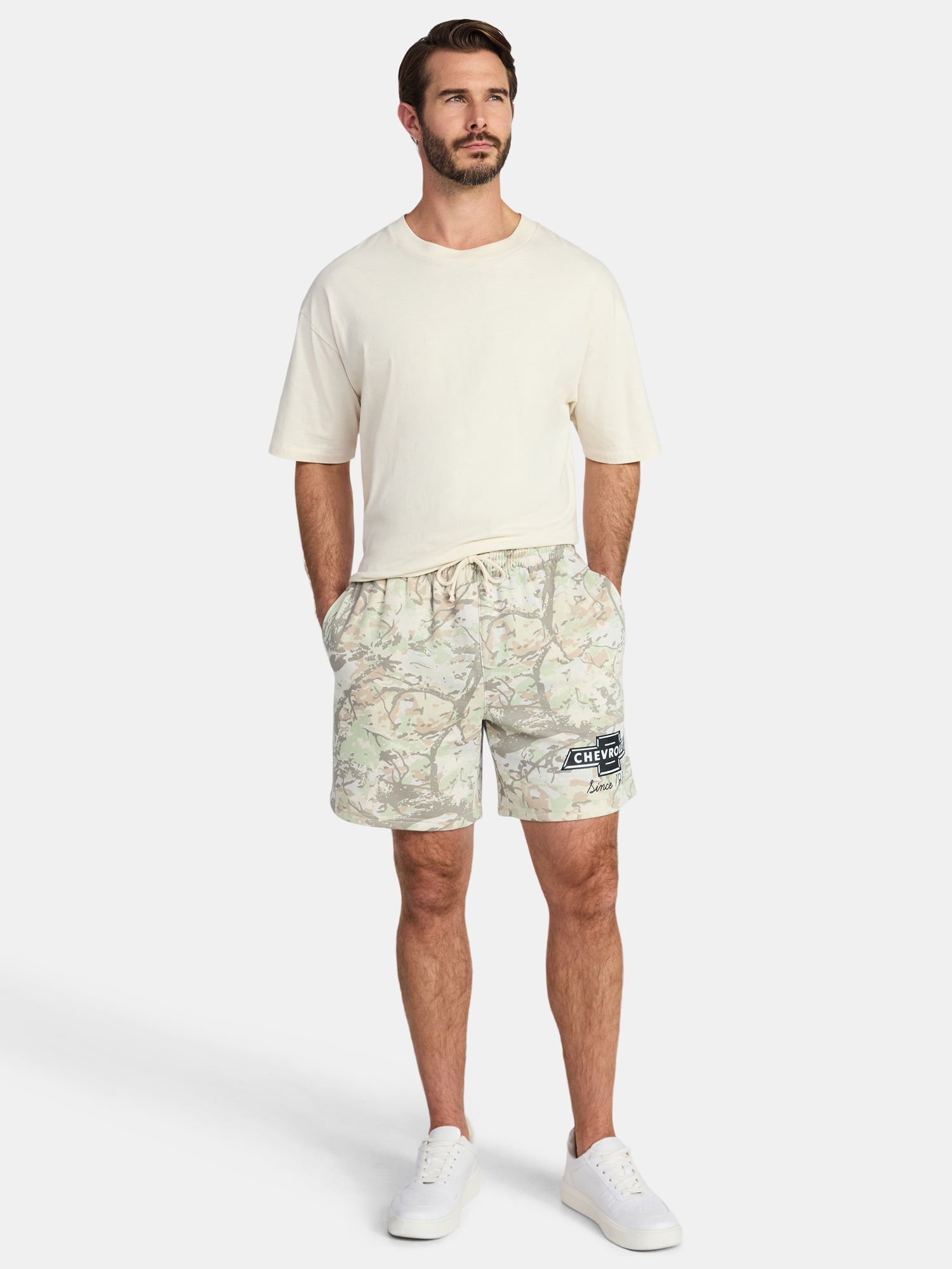 Chevrolet Men's and Big Men's Camo Fleece Jogger Shorts, Sizes S-3XL