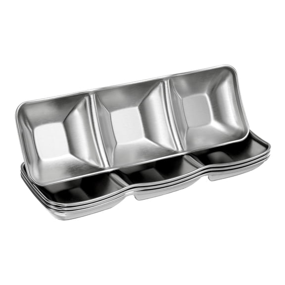 Uxcell 3 Pcs Stainless Steel Sauce Dish, 3 Compartment Soy Sauce Divided Dipping Bowls Metal Seasoning Dishes Appetizer Serving Tray Sauce Dish for Home Kitchen BBQ, Silver