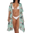 thumbnail image 2 of Xoenoiee Horse Rose Daisy Flower Pattern Women Kimonos 2026 Swim Cover Up Summer Bikini Beach Coverup Boho Sheer Kimono Cardigan for Beach Vacation, 2 of 7