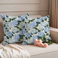 thumbnail image 4 of 2 Pack Outdoor Waterproof Throw Pillows, Blue Flower Hydrangea Green Leaf Decorative Square Pillow Case Patio Pillows for Chair Couch Sofa 16x16in, 4 of 9