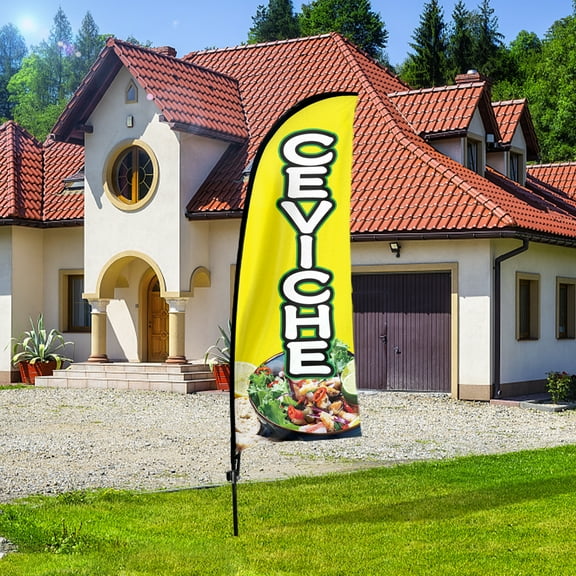 QSUM Ceviche Themed Feather Flag, 7FT Ceviche Advertising Swooper Flag, Vivid Color and Fade Proof Restaurant Businesses Signs