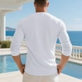 thumbnail image 5 of Domuza Men's Long Sleeve Henley Shirts Cotton 3-Button Casual Fashion Tshirts Fall Soft Comfy Solid Color Regular Fit Basic Tee White L, 5 of 5