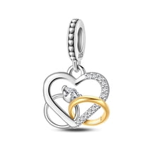 KUNSIR 925 Sterling Silver Charm Heart Ring Loop Dangle Charm For Bracelet Charm