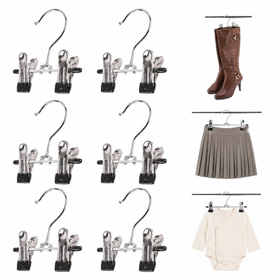 Space Saving Boot Organizer Hangers with Dual Adjustable Clips, Hanging Holder for Boots, Trousers, Handbags and Socks, Set of 6