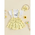 thumbnail image 2 of Bagilaanoe 3Pcs Newborn Baby Girls Overalls Dress Set Short Sleeve Romper Tops + Suspender Skirt + Headband Infant Summer Casual Clothes, 2 of 7