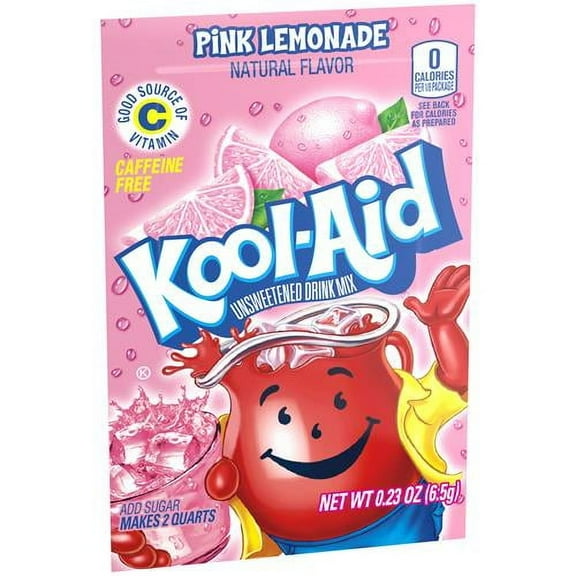 Kool-Aid Unsweetened Caffiene Free Pink Lemonade Zero Calories Powdered Drink Mix 1 Count Pitcher Packet - Pack of 2