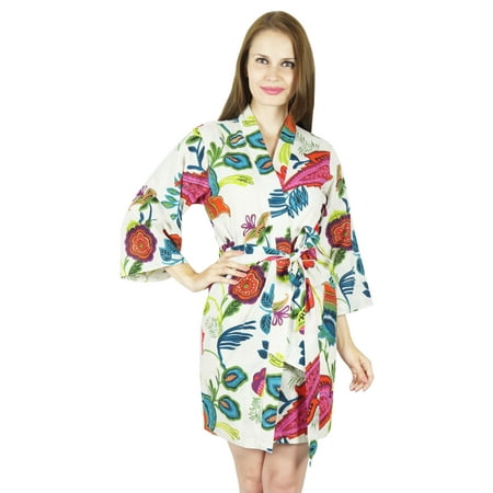 

Bimba Women Short Cotton Robe Getting Ready Bridesmaid Robes- Off White