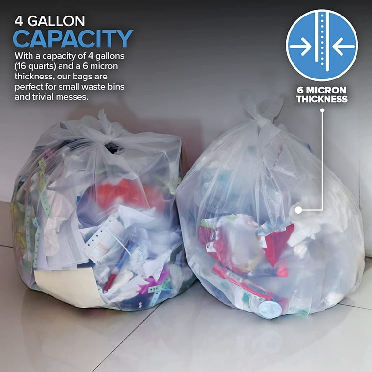 4 Gallon Garbage Clear Trash Bags, 200 Counts/ 4 Rolls