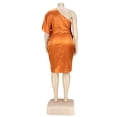 thumbnail image 5 of Summer Pleated Zipper Asymmetric One Short Sleeve Bright Women Plus Size Dress Plus Size Dress Bronze XXXXL, 5 of 5