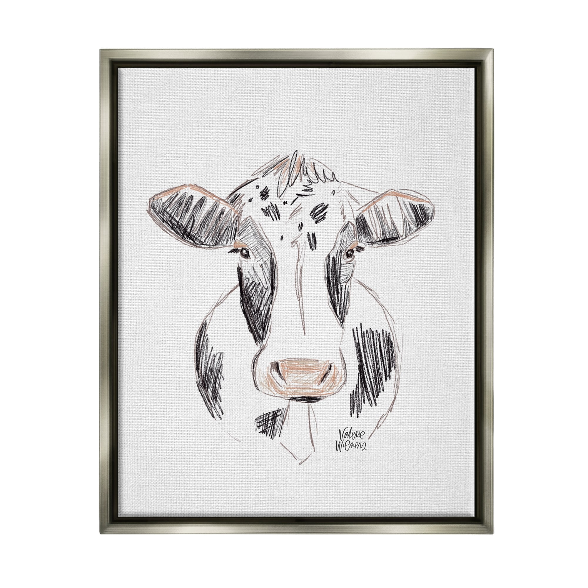 Stupell Industries Dairy Cow Farm Animal Sketch Style Drawing Drawing Print Luster Gray Floating Framed Canvas Print Wall Art, Design by Valerie Wieners