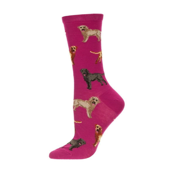 MeMoi Lovely Labradors Rayon Blend Crew Sock Festival Fuchsia 9-11