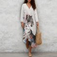 thumbnail image 4 of DISNIMO Maxi Dresses for Women Tiger Flower Printed Casual Loose Dress Lightweight V Neck Shift Dresses 3/4 Sleeve Midi Dress, M, 4 of 6