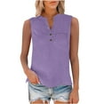 thumbnail image 5 of Dyfzdhu Linen Shirts for Women Sleeveless Loose Button Shirt Top Stand Solid Color Sleeve Collar Casual Summer Tank Tops PP2, 5 of 9