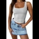 thumbnail image 1 of Tops de Verano para Mujer con Cuello Cuadrado para Salir, Tops Básicos Acanalados para Hacer Ejercicio Gris L, 1 of 9