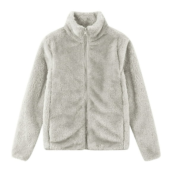 Lovzfmll Winter Coats for Women, Solid Color Stand Collar Fleece Jacket, Zipper Front Plush Sherpa Coat, Winter Clothing