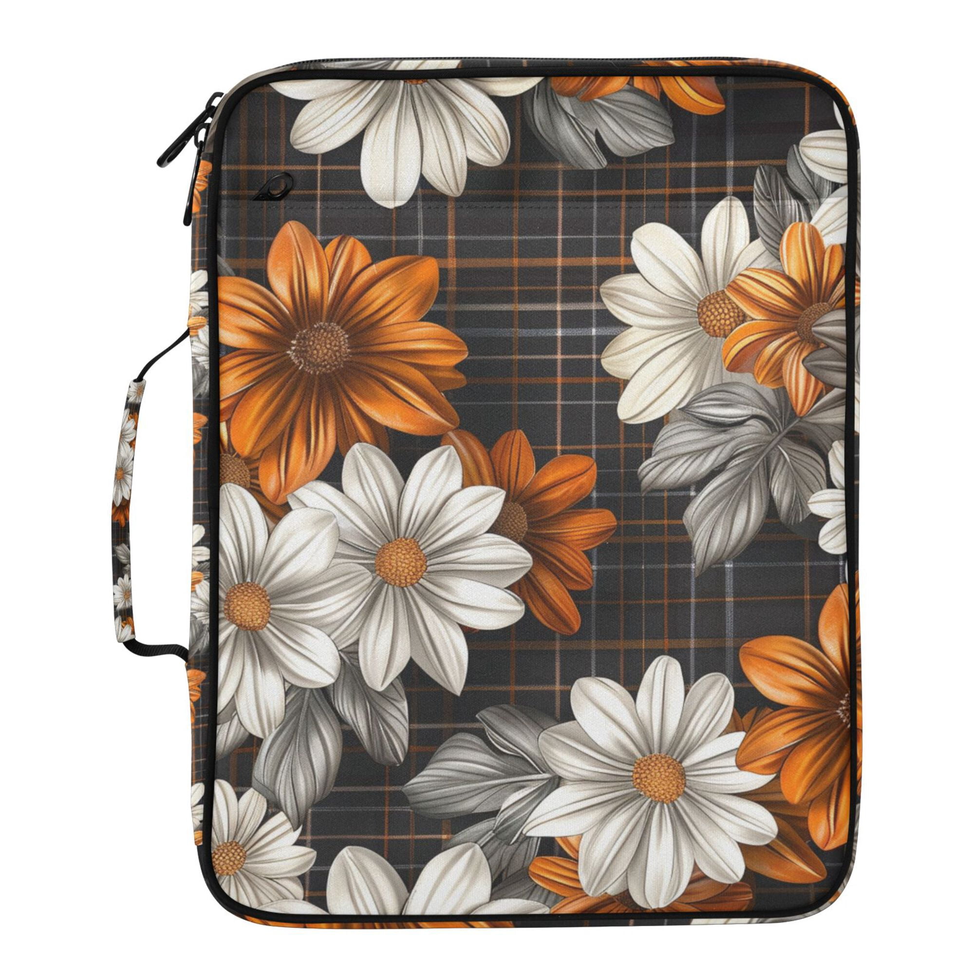 FORMRS Accordion File Folder A4 Size 7-Pocket Expanding Document Organizer Bag with 3 Ring Binder, Black Plaid Floral