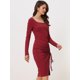 thumbnail image 3 of Vestido Ajustado de Punto Allegra K de Manga Larga con Cuello Cuadrado borgoña M, 3 of 5