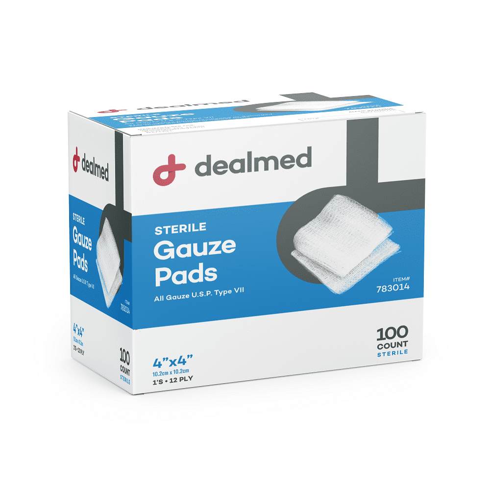 Dealmed Gauze Pads, Sterile 1's, 4" x 4", 12 Ply, 100/Bx