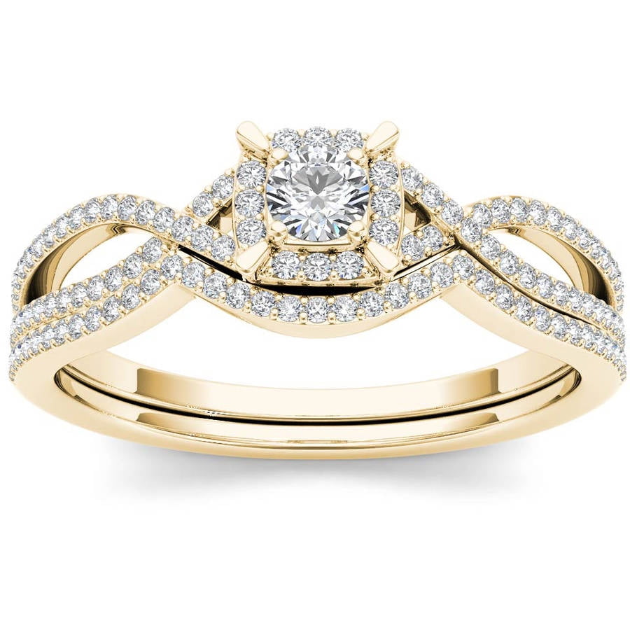 Imperial 1 3 Carat T.W. Diamond Cluster Double Halo 14kt Yellow Gold Engagement Ring Set by Imperial Jewels