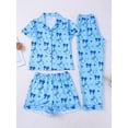 thumbnail image 2 of JAJAHO 3 Piece Girls Pajama Sets Striped Bow Print Long Pants With Shorts Sleepwear Button Down PJs 8-12 Years, 2 of 4