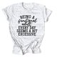thumbnail image 1 of Camiseta holgada informal elástica con cuello redondo y estampado de letras de manga corta para mujer para verano, 1 of 4