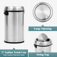 thumbnail image 4 of HOBLOC 17 Gallon/65 Liter Stainless Steel Swing Top Trash Can, Heavy Duty Commercial Round Trash Bin with Swing Lid for Kitchen, Restaurant, Office, 4 of 5