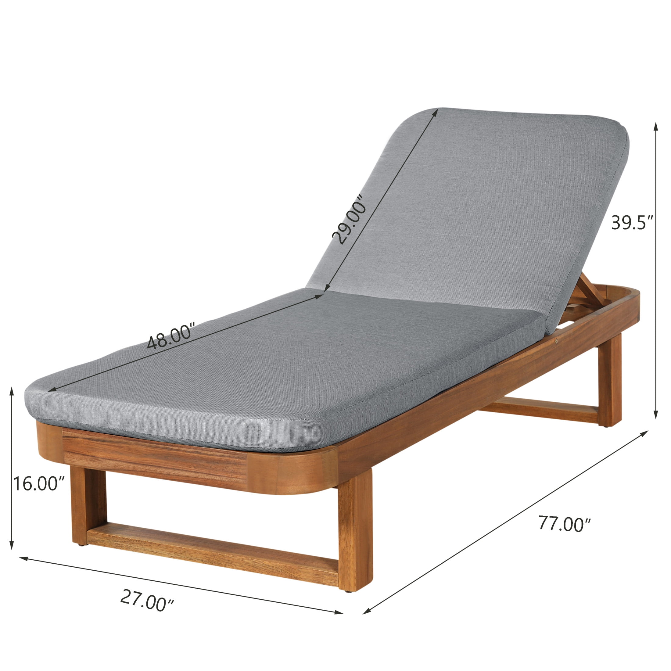 Christopher Knight Home 77" Coastal Outdoor Acacia Wood Adjustable Chaise Lounge, Light Gray Cushion, Set of 2