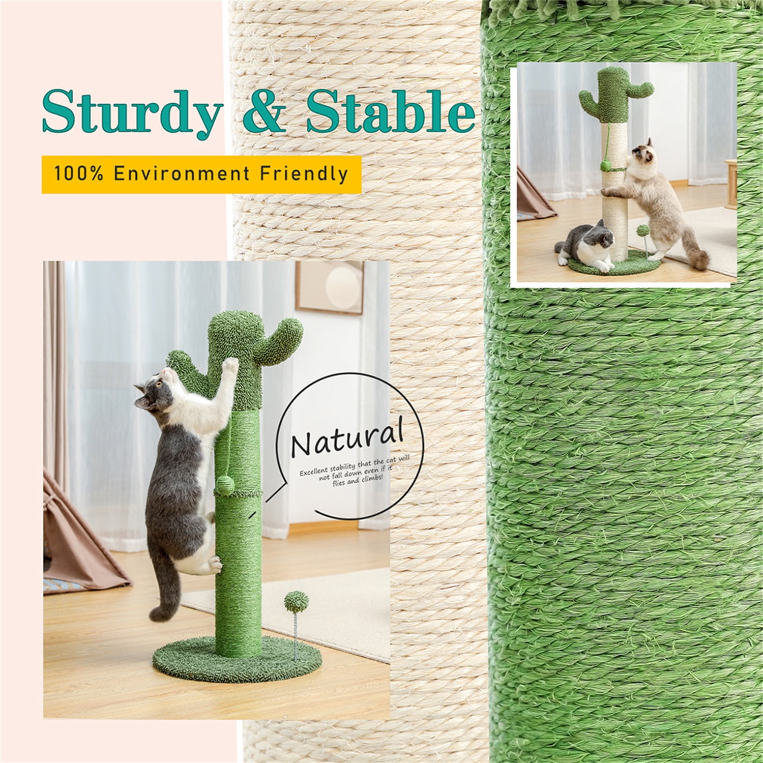 Pefilos 33" Cat Scratching Post for Large Cats with Sisal Rope Scratch Posts Cat Scratching Post for Furniture Interactive Ball Toys Vertical Scratcher for Indoor Cats Kitten Tree, Green Pefilos 33" Cat Scratching Post for Large Cats with Sisal Rope Scratch Posts Cat Scratching Post for Furniture Interactive Ball Toys Vertical Scratcher for Indoor Cats Kitten Tree, Green