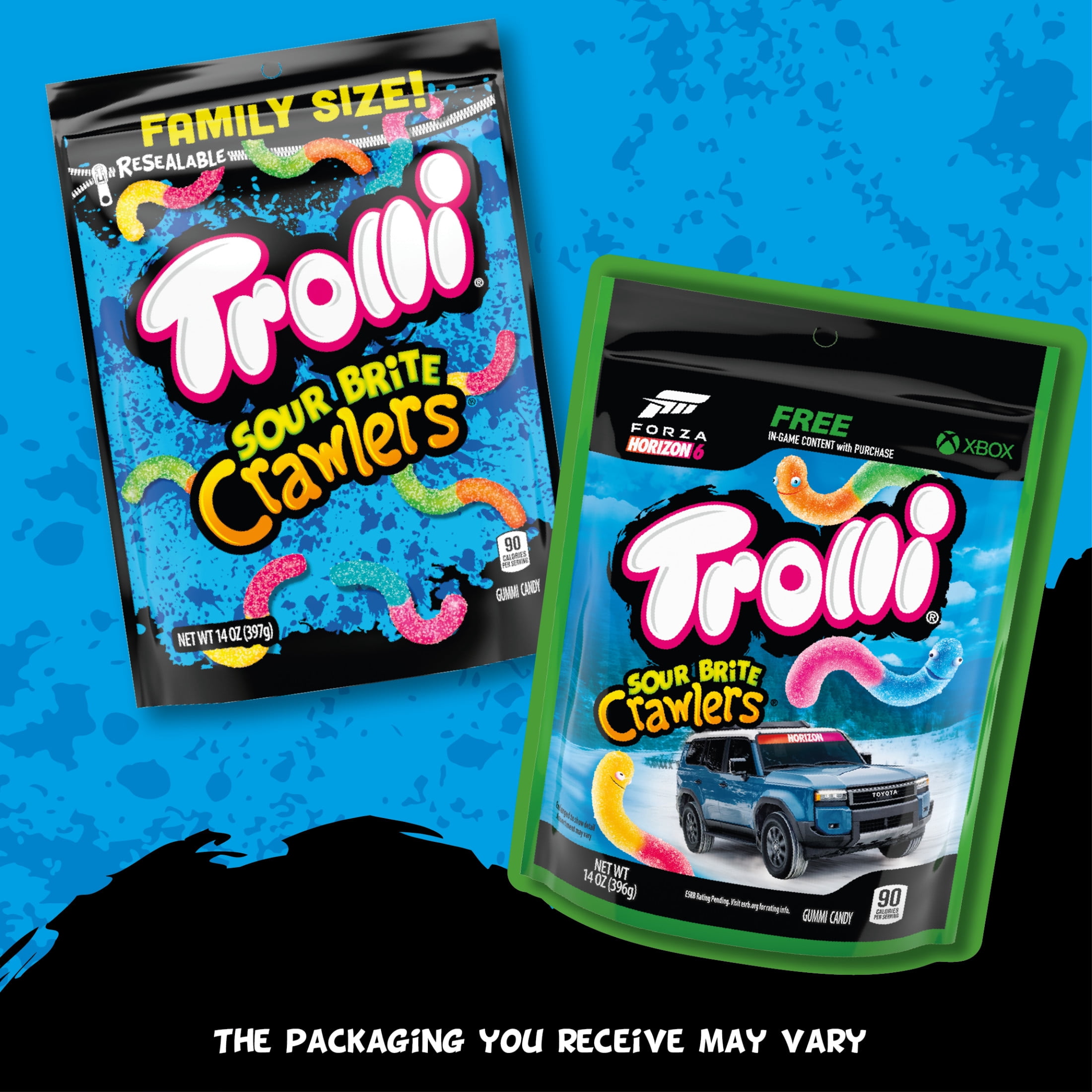(2 pack) Trolli Sour Brite Crawlers Candy, Cherry-Lemon, Strawberry-Grape & Orange-Lime, Sweet and Sour, Gummy Worms, 14 oz