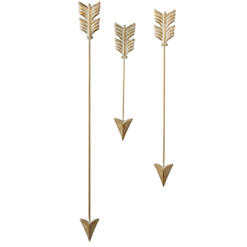 Set of 3 Antique Styled Gold Wash Iron Golden Arrow Wall