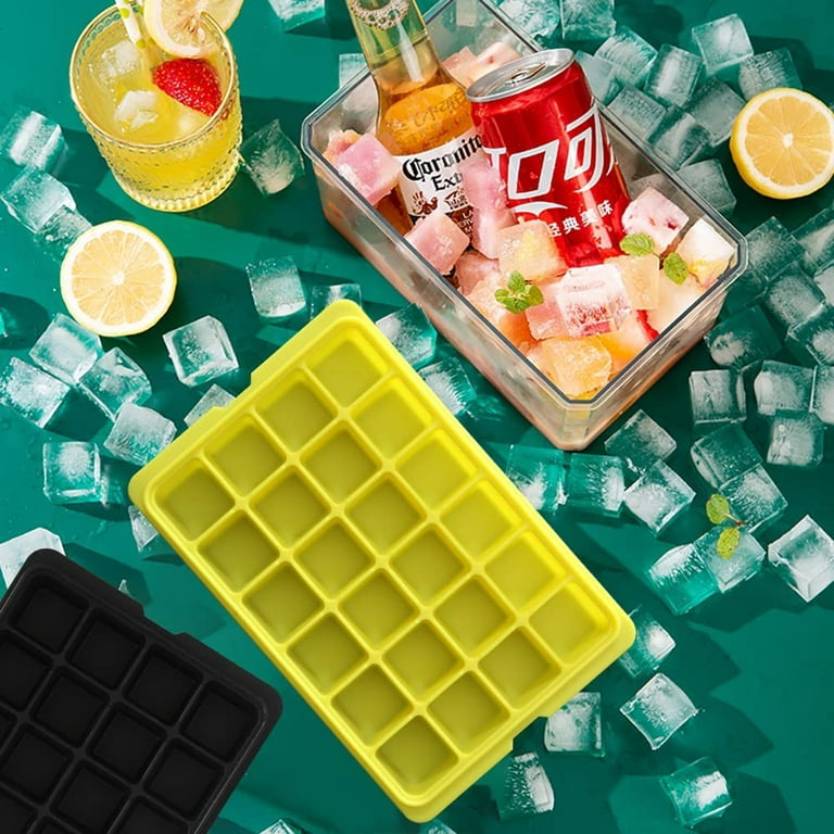 Suuchh Soft Easy-Release Silicone Ice Cube Tray, Easy-Clean Ice Moulds with Removeable LidsPerfect, Water, Soda, Herbs and Juice Container(Set of 3(72 Ice
