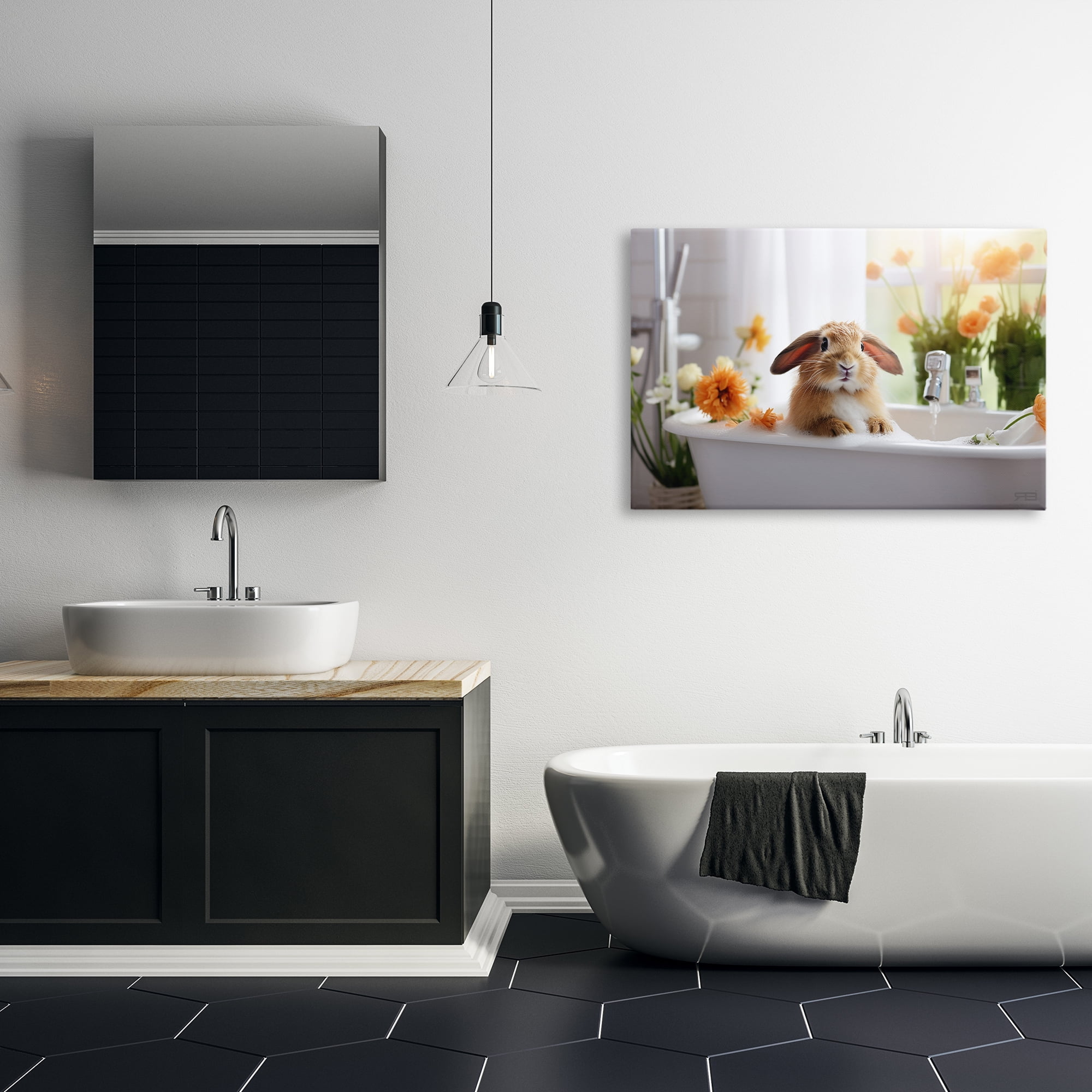 Stupell Industries Bathing Baby Bunny Typography Painting Gallery Wrapped Canvas Art Print Wall Art, 36 x 24