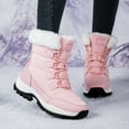 thumbnail image 2 of Womens Hiking Boots Winter Thickened Plush Warm Waterproof High Top Snow Booties Lace up Non Slip Outdoor Mid Calf Boots Pink Size 7, 2 of 8