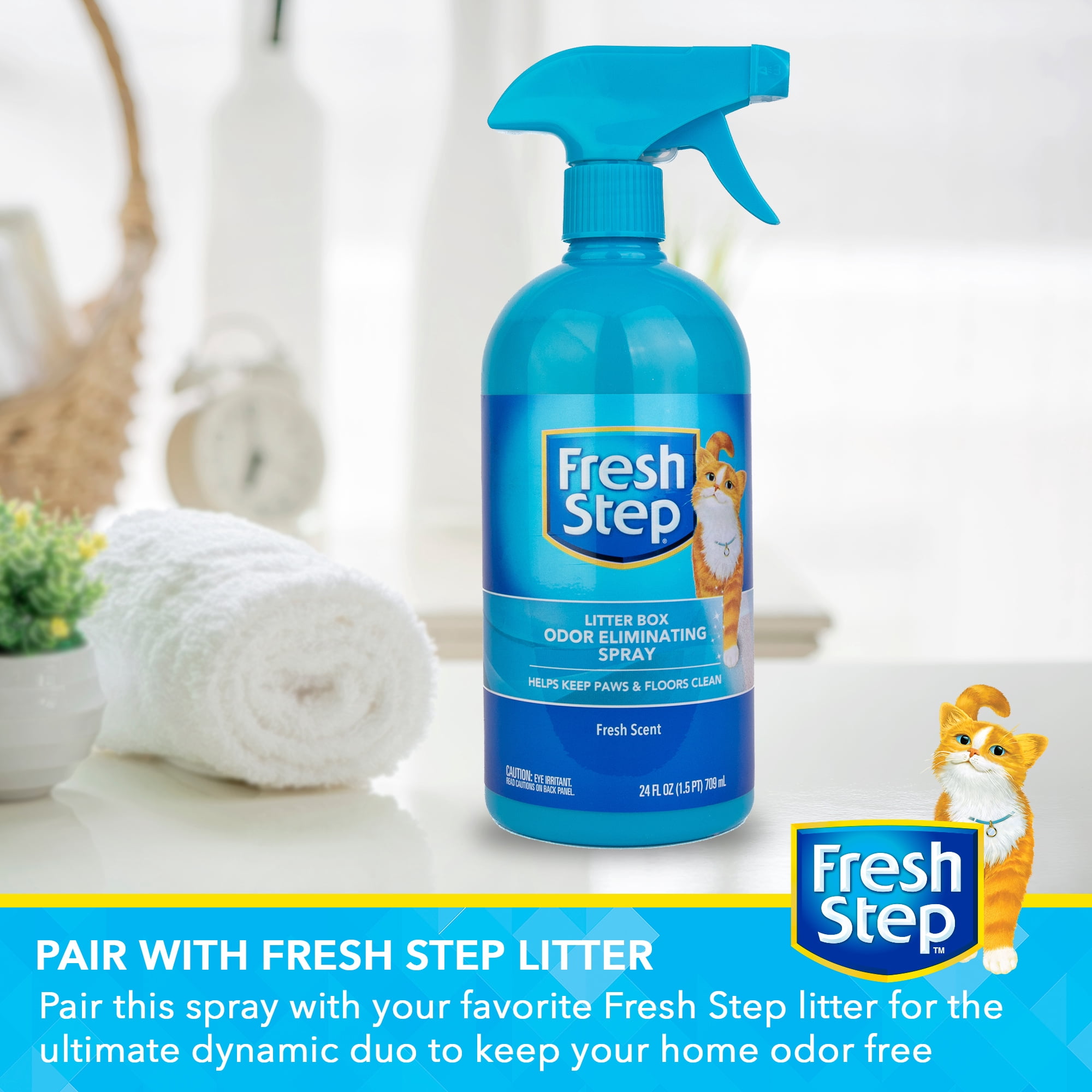 Fresh Step Litter Box Odor Eliminating Spray, 24 fl oz, Pet-Friendly, Scented